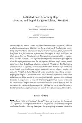 Radical Menace, Reforming Hope: Scotland and English Religious Politics, 1586–1596