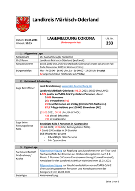 LAGEMELDUNG CORONA Lfd