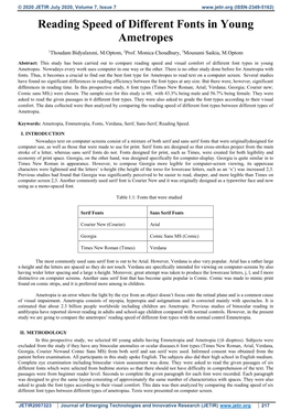 Reading Speed of Different Fonts in Young Ametropes