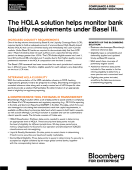 The HQLA Solution Helps Monitor Bank Liquidity Requirements Under Basel III