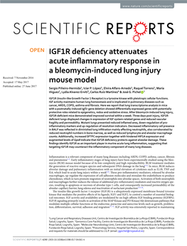 IGF1R Deficiency Attenuates Acute Inflammatory Response in A