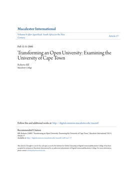 Examining the University of Cape Town Roberto Ifill Macalester College