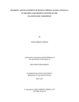 Diversity and Management of Russian-Thistle (Salsola Tragus L.) in the Dryland Cropping Systems of the Inland Pacific Northwest