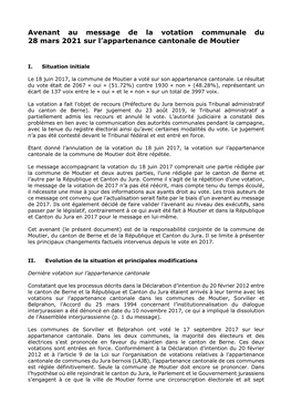 Avenant Au Message De La Votation Communale Du 28 Mars 2021 Sur L’Appartenance Cantonale De Moutier