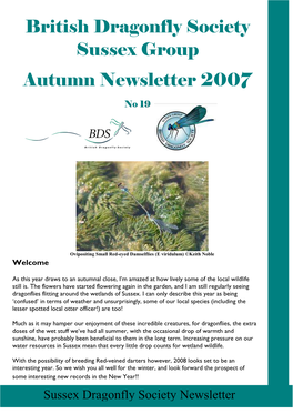 Sussex Dragonfly Society Autumm Newsletter 2007