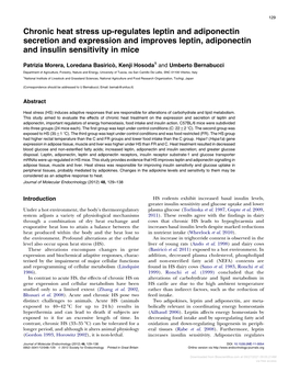 Chronic Heat Stress Up-Regulates Leptin and Adiponectin Secretion and Expression and Improves Leptin, Adiponectin and Insulin Sensitivity in Mice