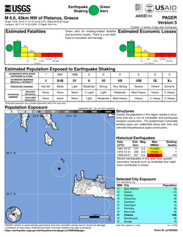 Population Exposure Estimated Population Exposed to Earthquake