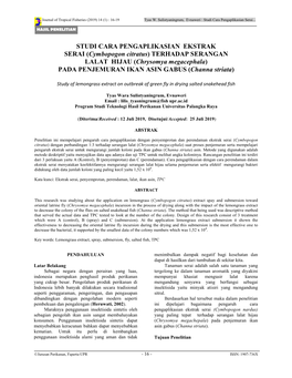 STUDI CARA PENGAPLIKASIAN EKSTRAK SERAI (Cymbopogon Citratus) TERHADAP SERANGAN LALAT HIJAU (Chrysomya Megacephala) PADA PENJEMURAN IKAN ASIN GABUS (Channa Striata)