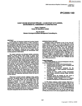 Husky Moose Mountain Pipeline: a Case Study of Planning, Environmental Assessment & Construction