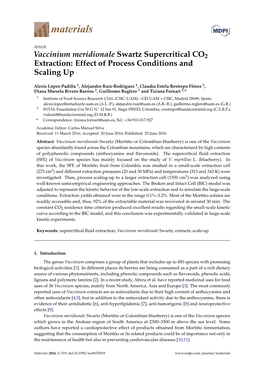 Vaccinium Meridionale Swartz Supercritical CO2 Extraction: Effect of Process Conditions and Scaling Up