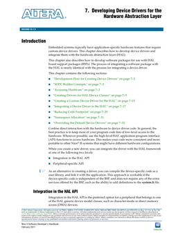 Developing Device Drivers for the Hardware Abstraction Layer, Nios II