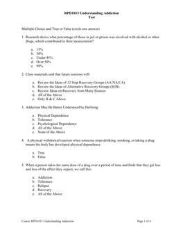 RPD1013 Understanding Addiction Test