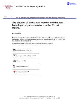 The Election of Emmanuel Macron and the New French Party System: a Return to the Éternel Marais?