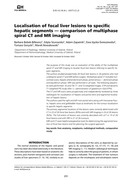 Localisation of Focal Liver Lesions to Specific Hepatic Segments — Comparison of Multiphase Spiral CT and MR Imaging