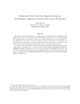 Ciphertext-Policy Attribute-Based Encryption: an Expressive, Efficient