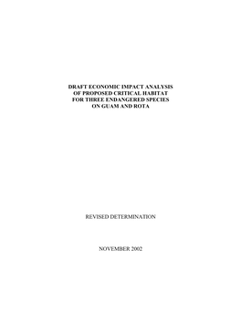 Draft Economic Impact Analysis of Proposed Critical Habitat for Three Endangered Species on Guam and Rota