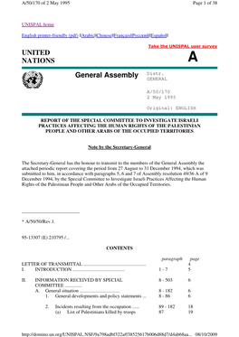 Report of the Special Committee to Investigate Israeli Practices Affecting the Human Rights of the Palestinian People and Other Arabs of the Occupied Territories