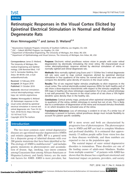 Retinotopic Responses in the Visual Cortex Elicited by Epiretinal Electrical Stimulation in Normal and Retinal Degenerate Rats