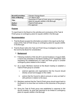 Outcomes of Task & Finish Group on Contingency