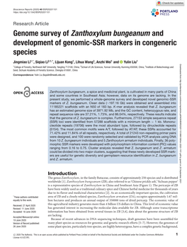 Genome Survey of Zanthoxylum Bungeanum and Development of Genomic-SSR Markers in Congeneric Species