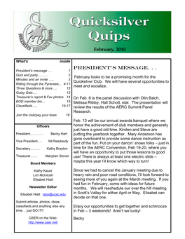 February, 2010 President's Message