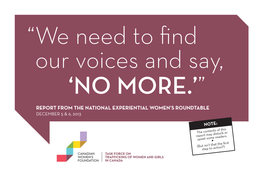 Report from the National Experiential Women's Roundtable