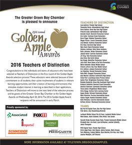 2016 Teachers of Distinction