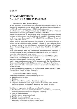 Unit 37 COMMUNICATIONS ACTION by a SHIP in DISTRESS