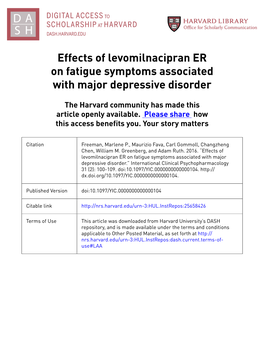 Effects of Levomilnacipran ER on Fatigue Symptoms Associated with Major Depressive Disorder