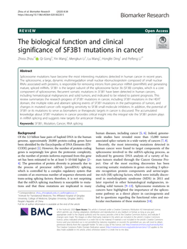 The Biological Function and Clinical Significance of SF3B1 Mutations In