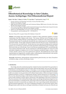 Ethnobotanical Knowledge in Sete Cidades, Azores Archipelago: First Ethnomedicinal Report