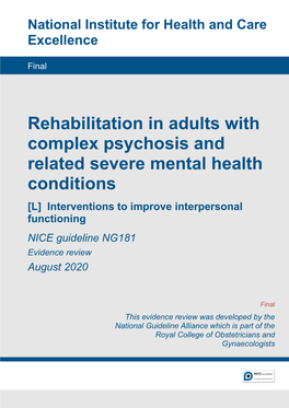 Interpersonal Functioning NICE Guideline NG181 Evidence Review August 2020