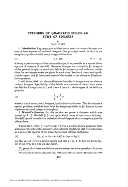 Integers of Quadratic Fields As Sums of Squares