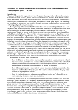 Performing Arts Between Dilettantism and Professionalism. Music, Theatre and Dance in the Norwegian Public Sphere 1770–1850