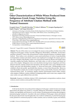 Odor Characterization of White Wines Produced from Indigenous Greek Grape Varieties Using the Frequency of Attribute Citation Method with Trained Assessors