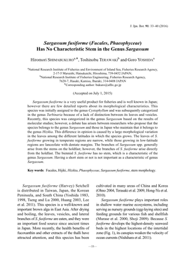 Sargassum Fusiforme (Fucales, Phaeophyceae) Has No Characteristic Stem in the Genus Sargassum