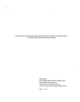 Submission Concerning Pregnancy-Based Sex Discrimination in Mexico's Maquiladora Sector to the United States National Administrative Office