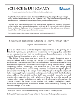 Science and Technology Advising in Today's Foreign Policy