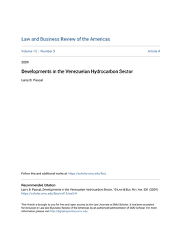 Developments in the Venezuelan Hydrocarbon Sector