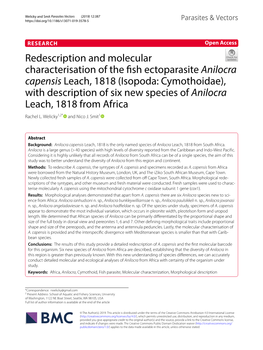 (Isopoda: Cymothoidae), with Description of Six New Species of Anilocra Leach, 1818 from Africa Rachel L