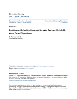 Partitioning Method for Emergent Behavior Systems Modeled by Agent-Based Simulations