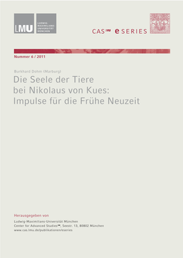 Die Seele Der Tiere Bei Nikolaus Von Kues: Impulse Für Die Frühe Neuzeit