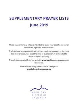 SUPPLEMENTARY PRAYER LISTS June 2019