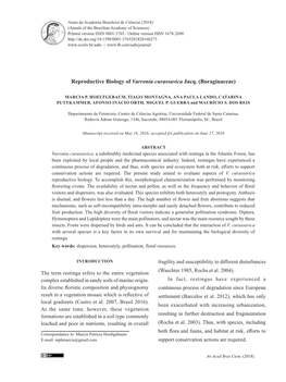 Reproductive Biology of Varronia Curassavica Jacq. (Boraginaceae)