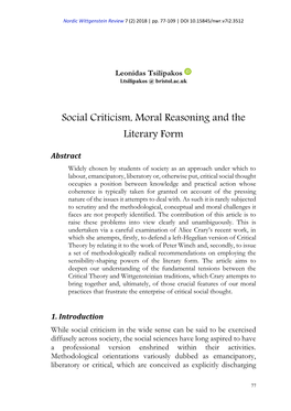 Social Criticism, Moral Reasoning and the Literary Form