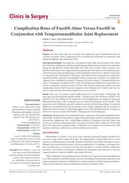 Complication Rates of Facelift Alone Versus Facelift in Conjunction with Temporomandibular Joint Replacement