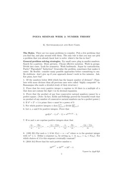 POLYA SEMINAR WEEK 2: NUMBER THEORY K. Soundararajan And