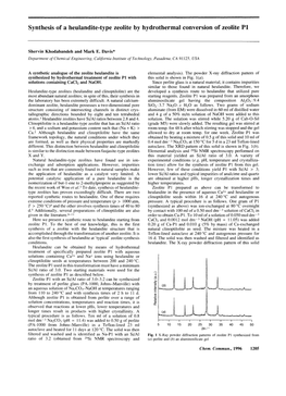 Synthesis of a Heulandite-Type Zeolite by Hydrothermal Conversion of Zeolite Pl