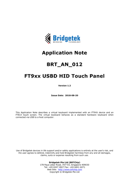 Application Note BRT an 012 Ft9xx USBD HID Touch Panel Version 1.2