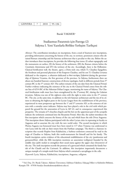 Stadiasmus Patarensis Için Parerga (2) Sidyma I. Yeni Yazıtlarla Birlikte Yerleşim Tarihçesi